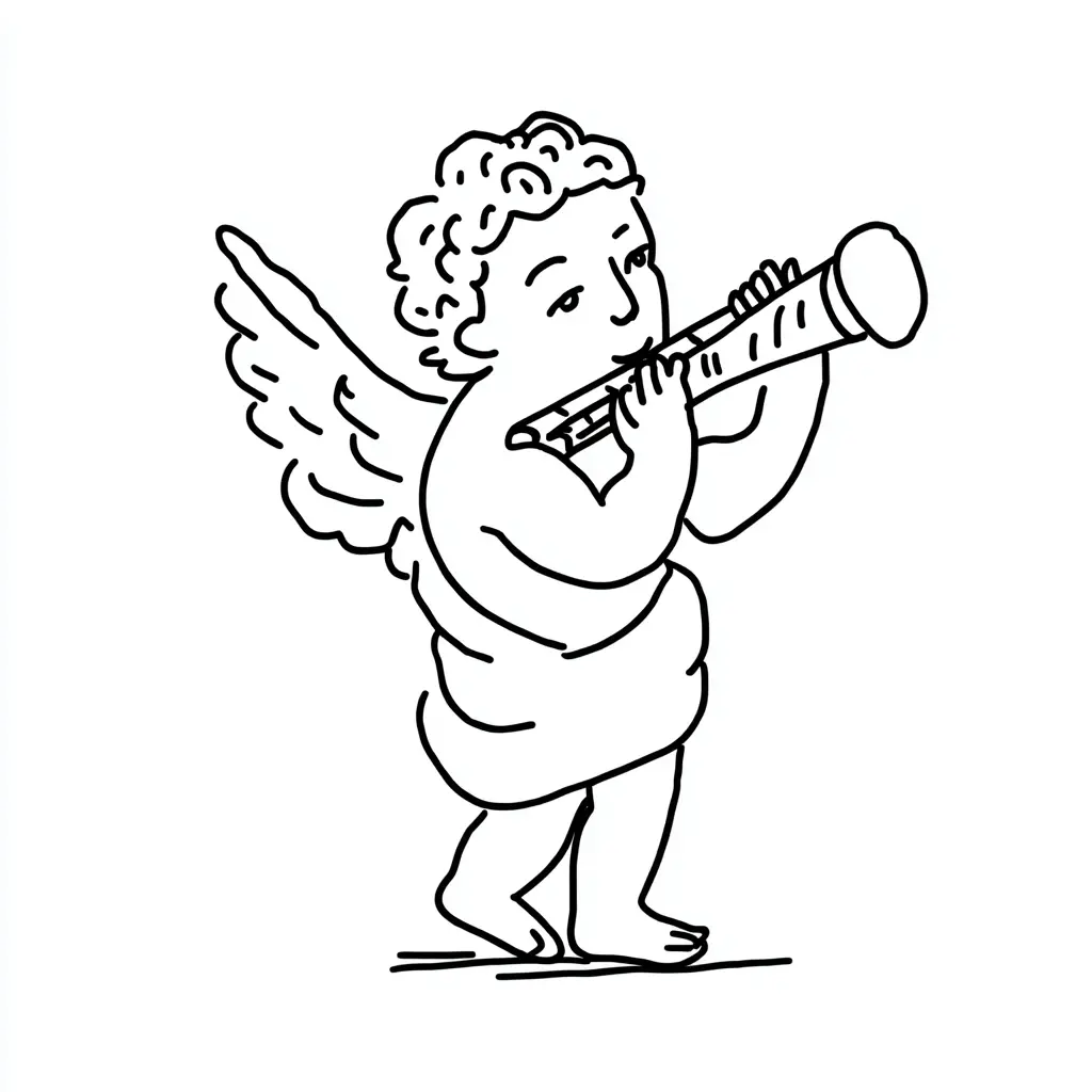 Dibujo de ángel fácil tocando flauta para colorear