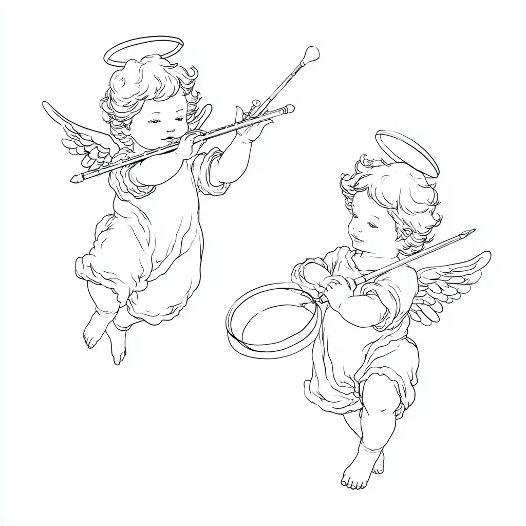 Dibujo de ángeles que se divierten para colorear