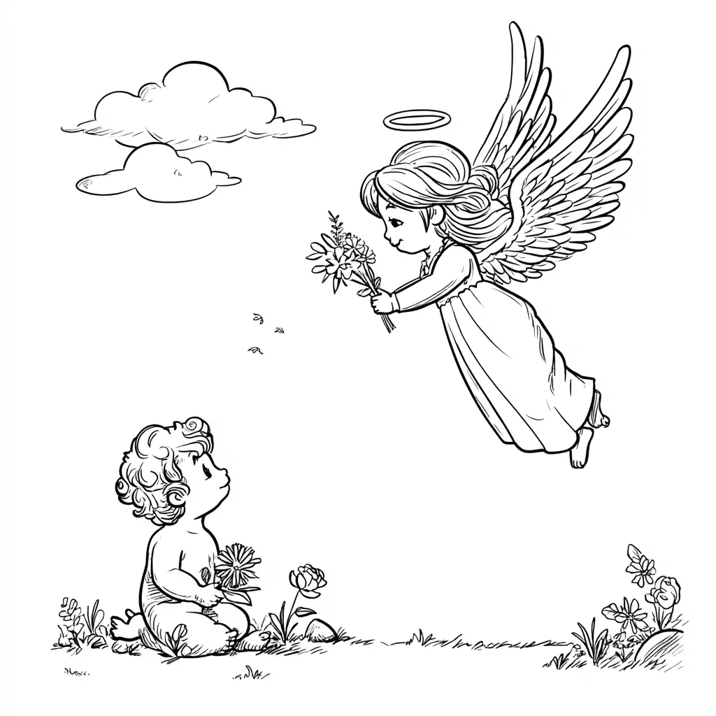 Dibujo de el ángel de las flores para colorear