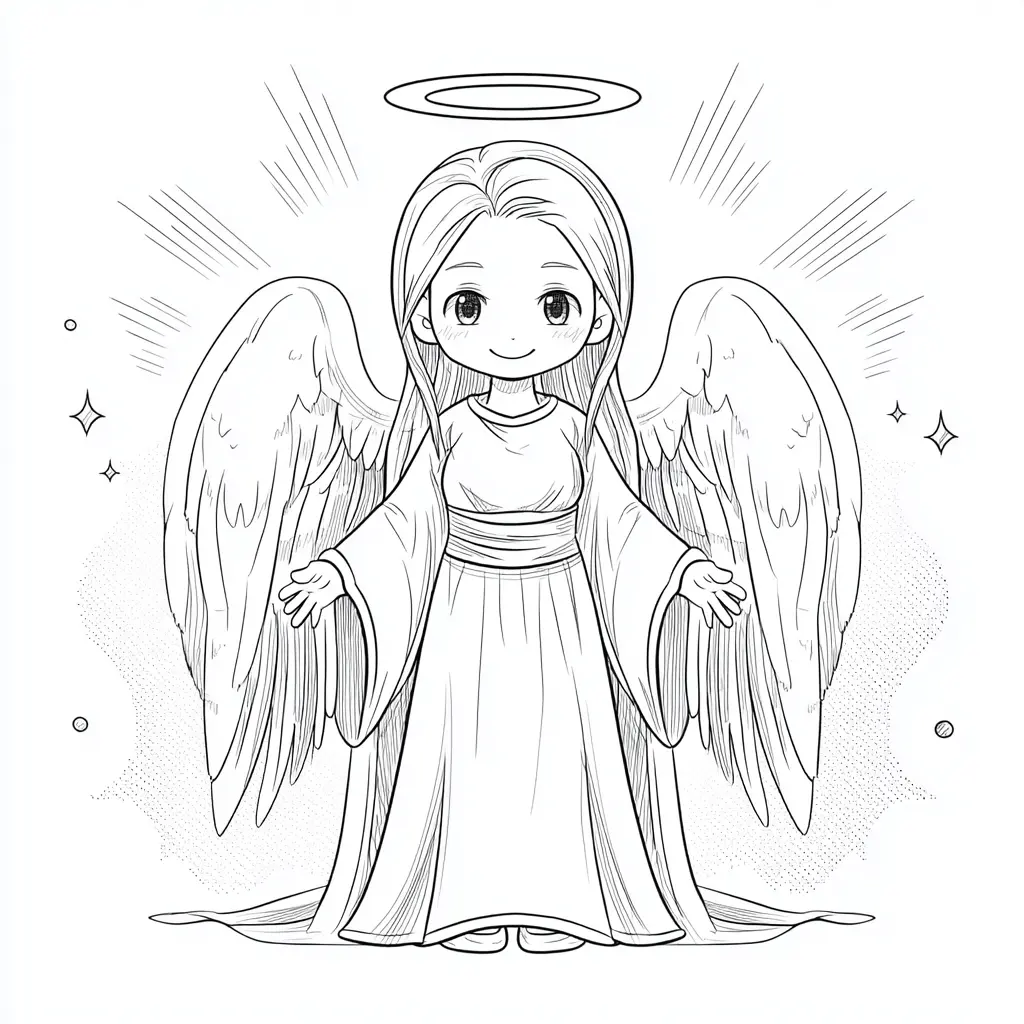 Dibujo de ángel protector para colorear