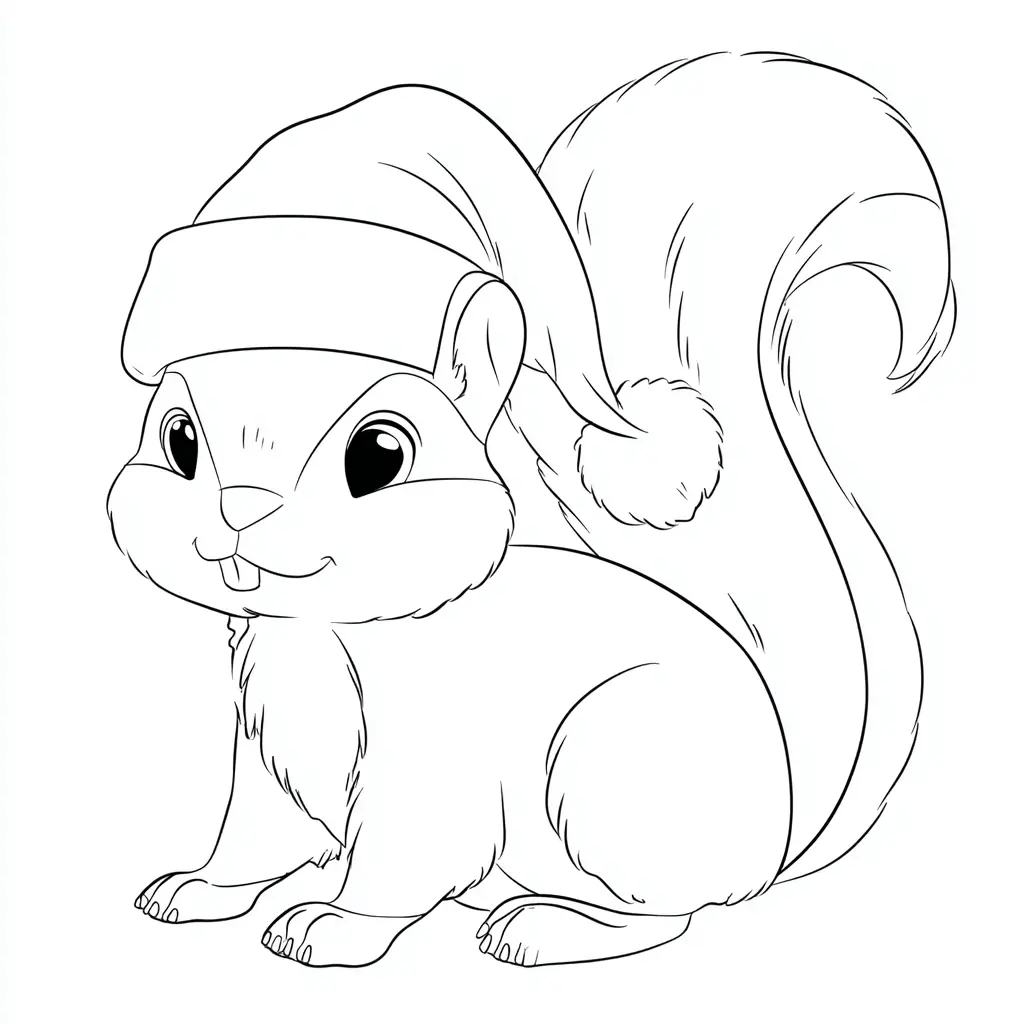 Dibujo de ardilla con gorro navideño para colorear Dibujo de ardilla con gorro navideño para colorear