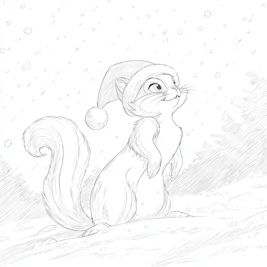 Dibujo de la ardilla bajo la nieve para colorear Dibujo de la ardilla bajo la nieve para colorear