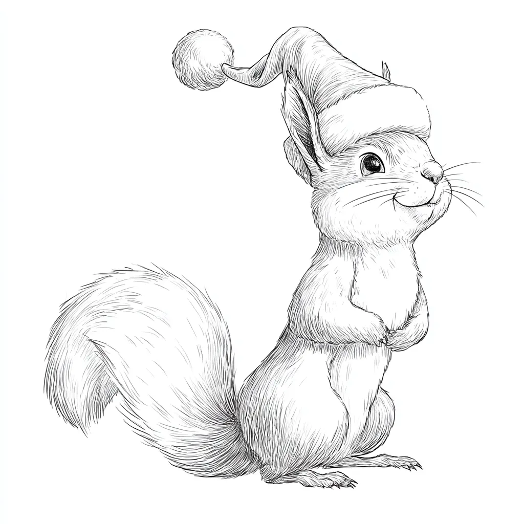 Dibujo de ardilla con gorro de Papá Noel para colorear Dibujo de ardilla con gorro de Papá Noel para colorear