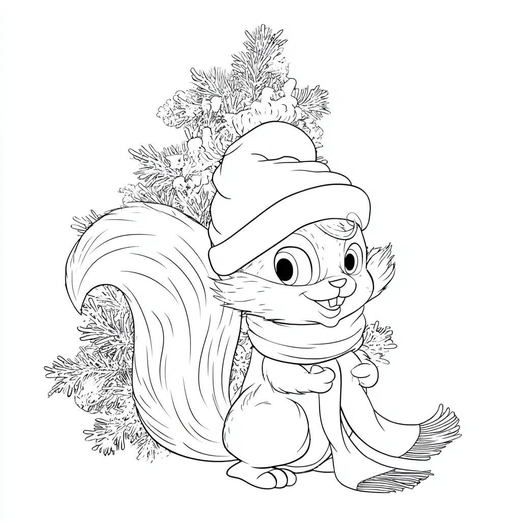 Dibujo de ardilla con bufanda y gorro para colorear Dibujo de ardilla con bufanda y gorro para colorear