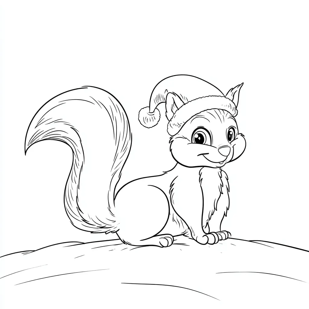 Dibujo de ardilla navideña sobre la nieve para colorear Dibujo de ardilla navideña sobre la nieve para colorear