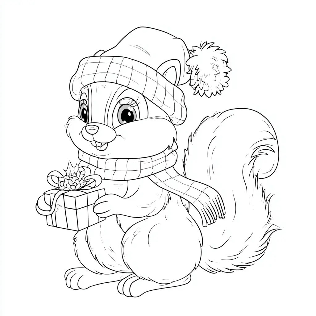 Dibujo de el regalo navideño de la ardilla para colorear Dibujo de el regalo navideño de la ardilla para colorear