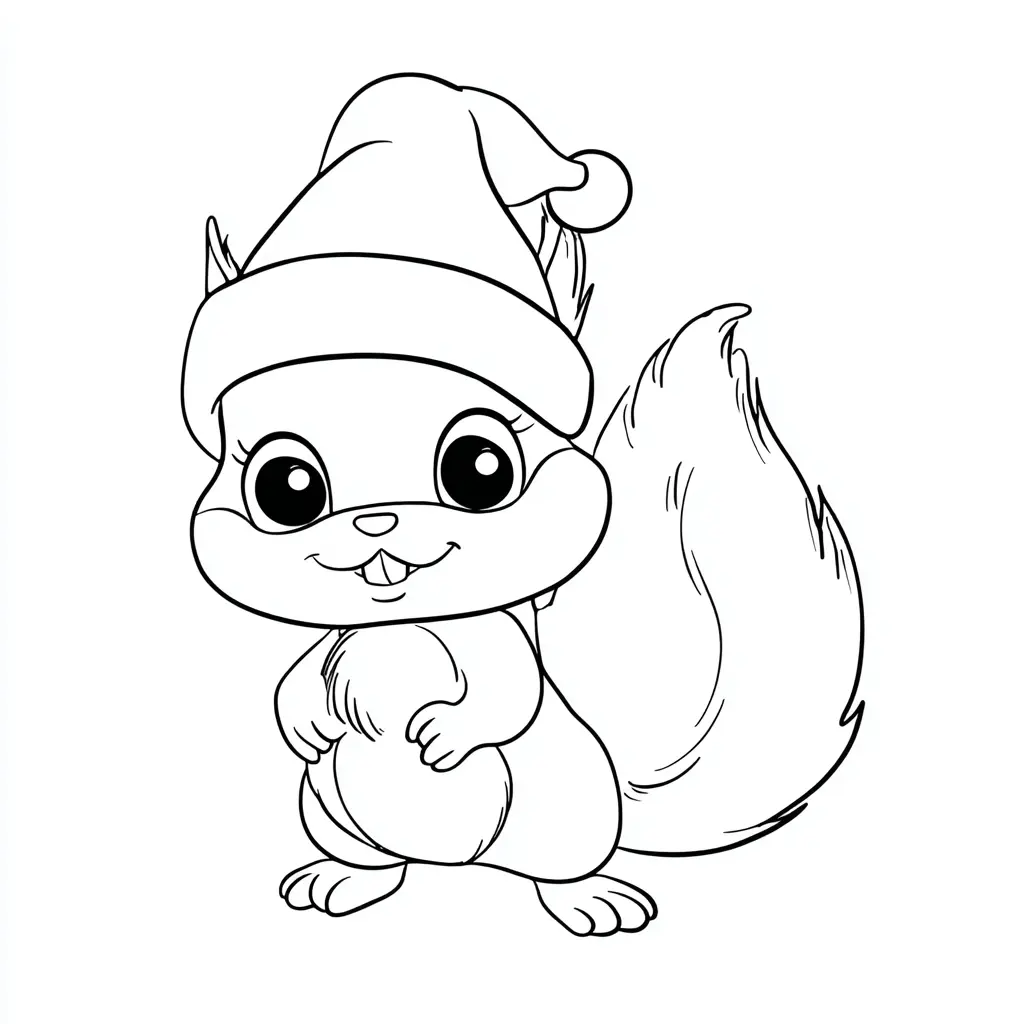 Dibujo de pequeña ardilla con pompón para colorear Dibujo de pequeña ardilla con pompón para colorear