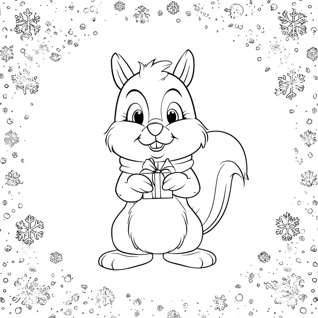 Dibujo de ardilla con regalo para colorear Dibujo de ardilla con regalo para colorear