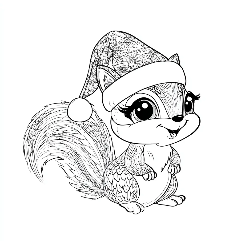 Dibujo de linda ardillita navideña para colorear Dibujo de linda ardillita navideña para colorear