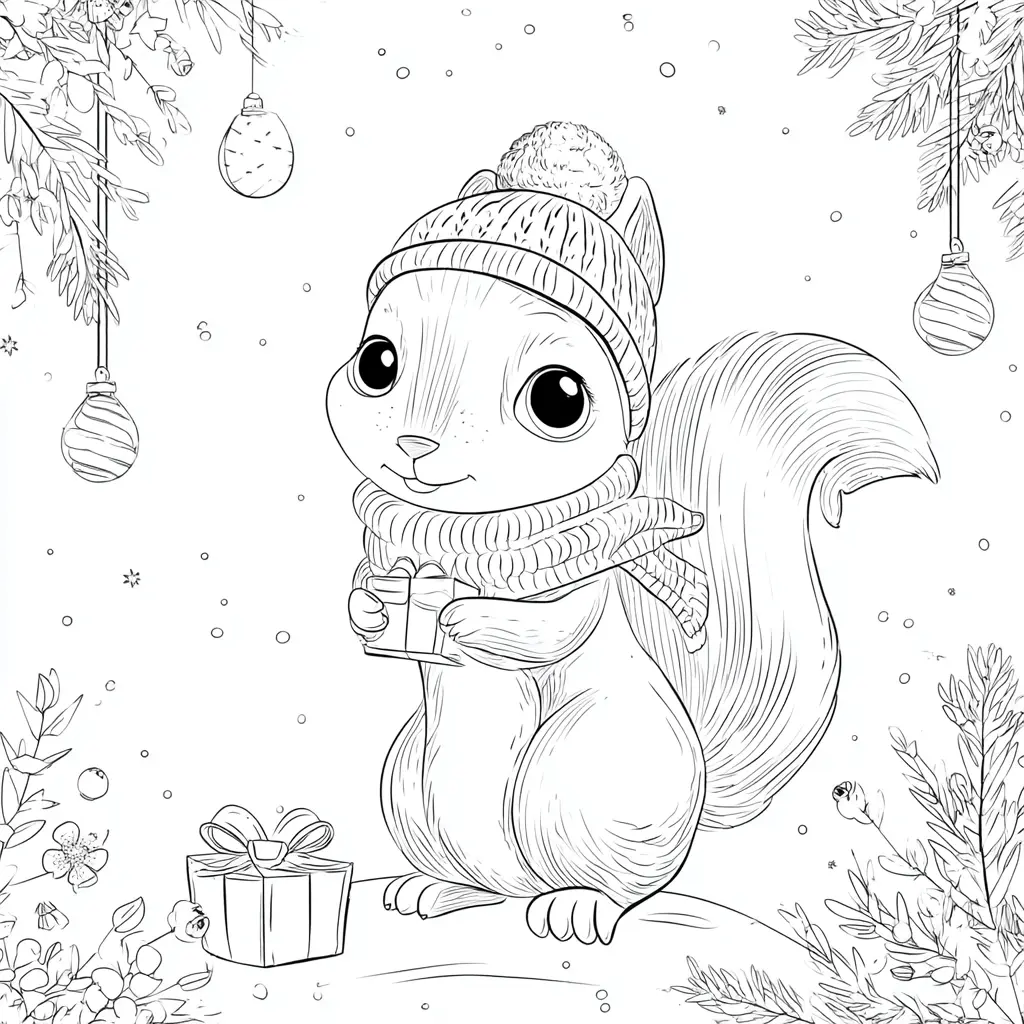 Dibujo de ardilla feliz en Navidad para colorear Dibujo de ardilla feliz en Navidad para colorear