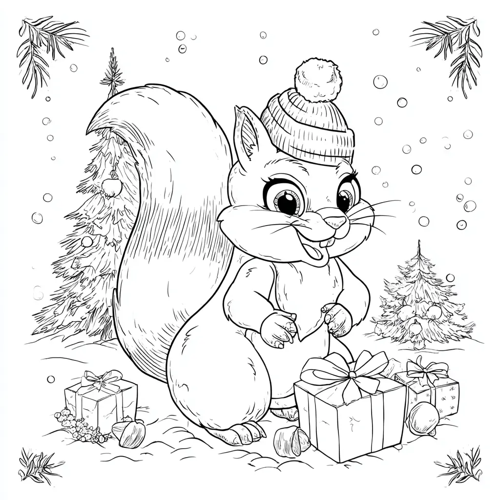 Dibujo de la pequeña ardilla festiva para colorear Dibujo de la pequeña ardilla festiva para colorear