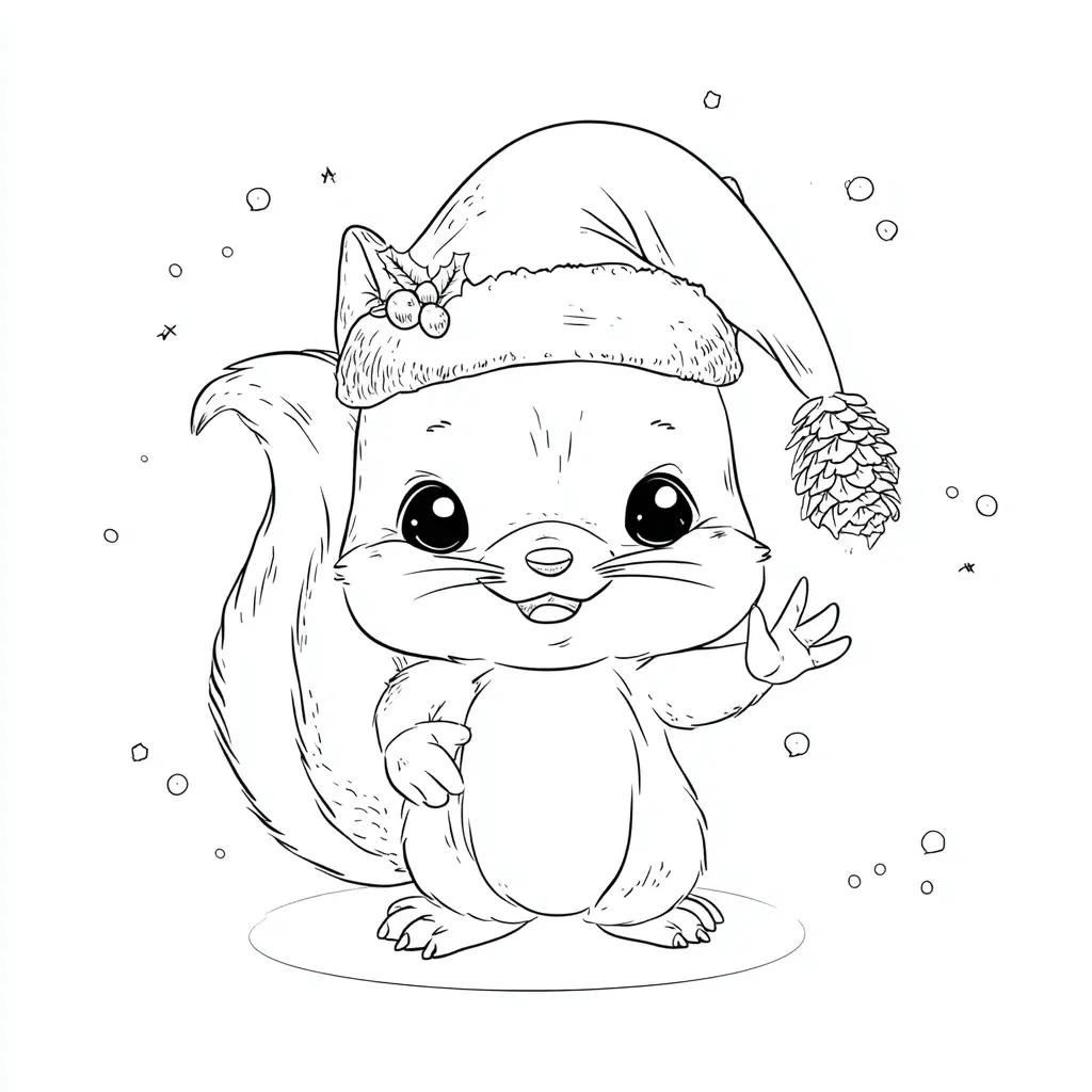 Dibujo de ardilla saluda en Navidad para colorear Dibujo de ardilla saluda en Navidad para colorear