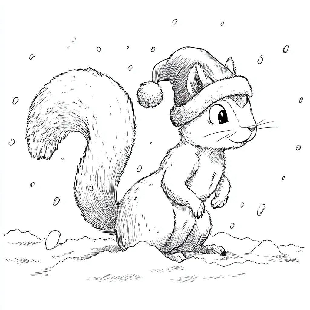 Dibujo de la ardilla y su gorro rojo para colorear Dibujo de la ardilla y su gorro rojo para colorear