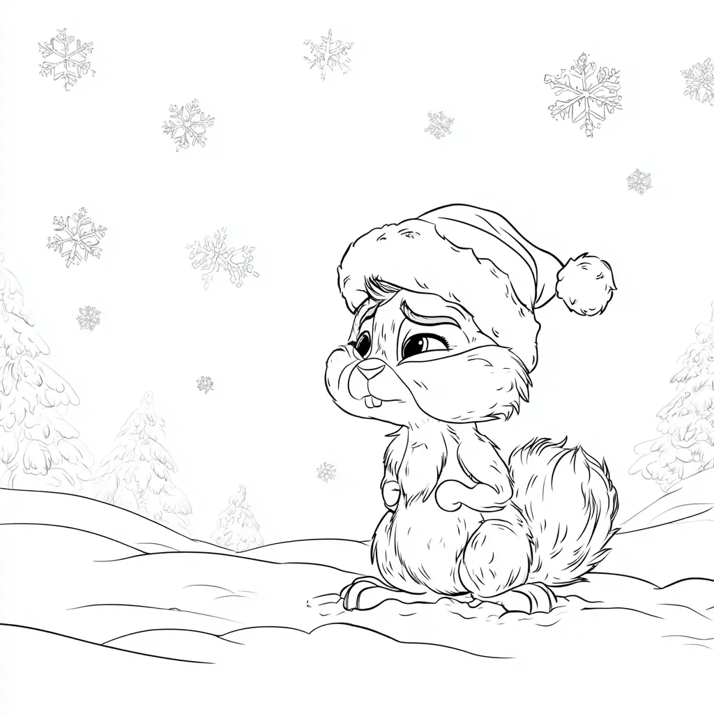 Dibujo de ardilla con frío bajo la nieve para colorear Dibujo de ardilla con frío bajo la nieve para colorear