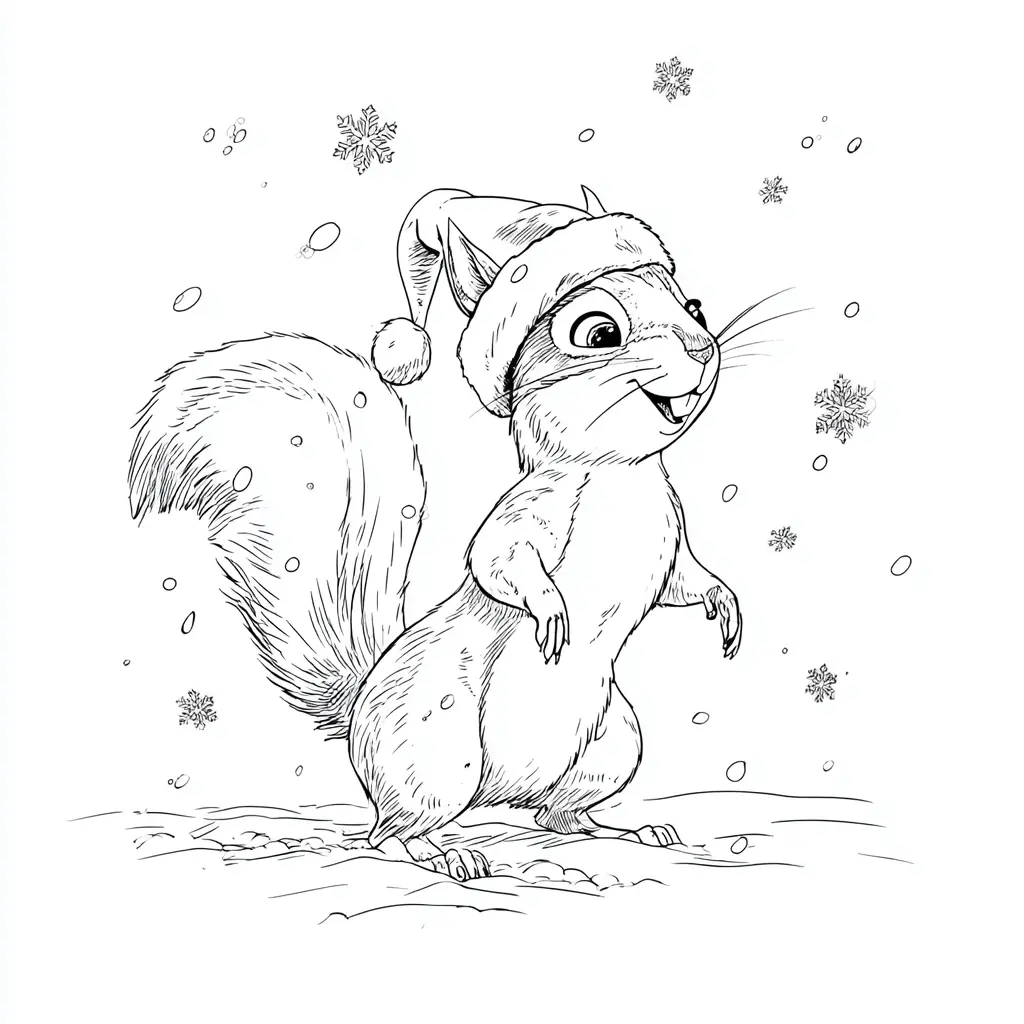 Dibujo de ardilla sonriente en la nieve para colorear Dibujo de ardilla sonriente en la nieve para colorear