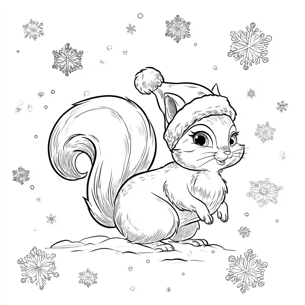 Dibujo de ardilla posando en la nieve para colorear Dibujo de ardilla posando en la nieve para colorear