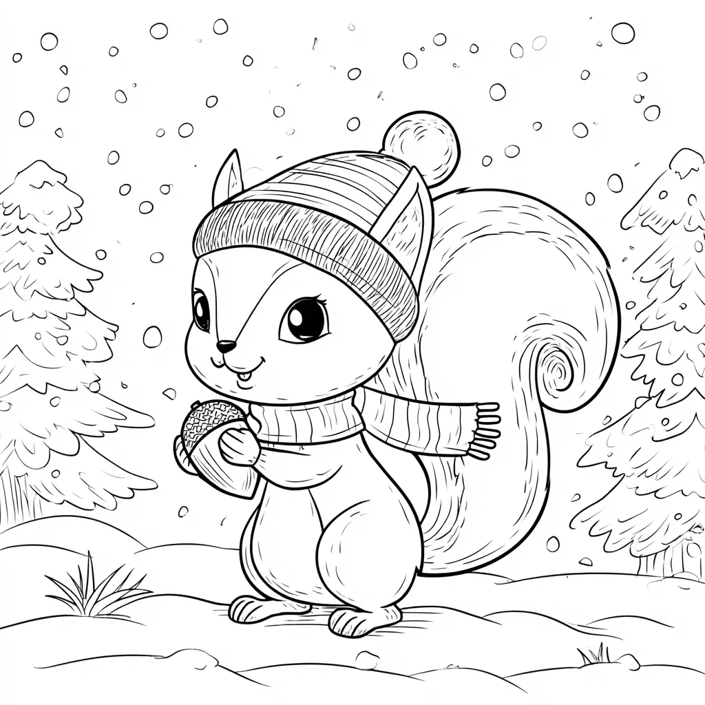 Dibujo de ardilla y la bellota invernal para colorear Dibujo de ardilla y la bellota invernal para colorear