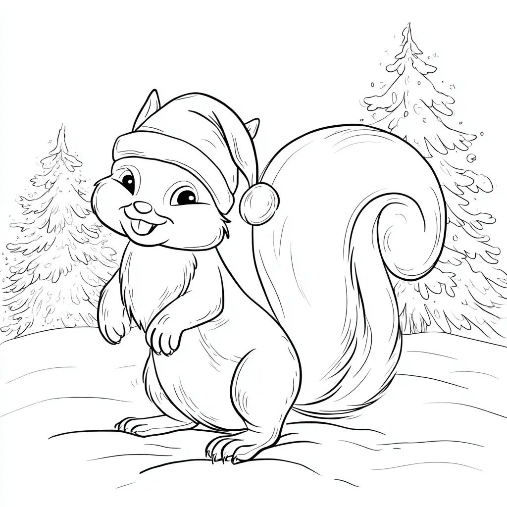 Dibujo de una ardilla en navidad para colorear Dibujo de una ardilla en navidad para colorear