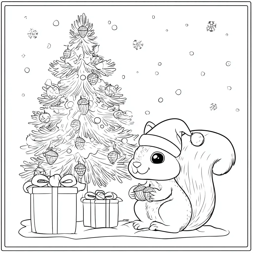 Dibujo de regalos y ardilla en Navidad para colorear Dibujo de regalos y ardilla en Navidad para colorear