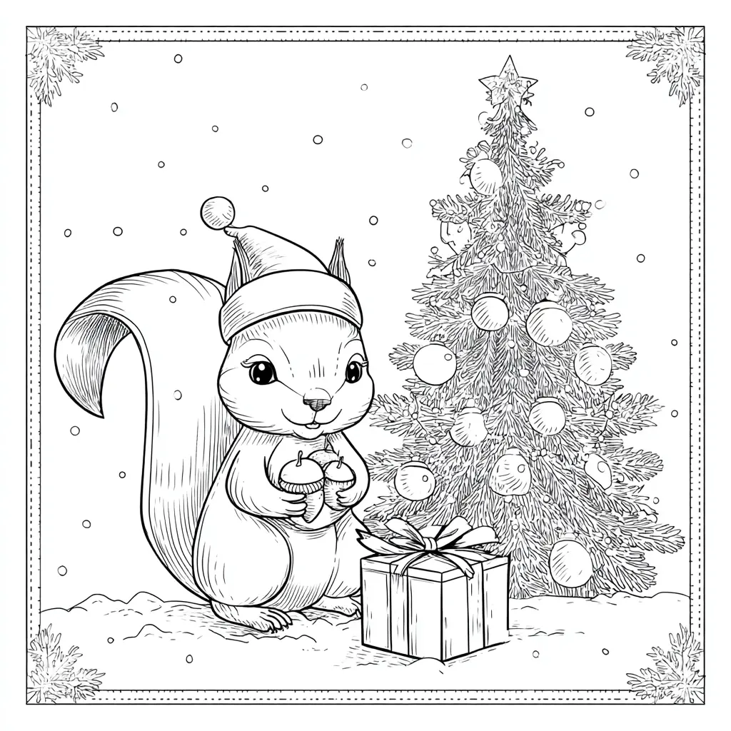 Dibujo de bellotas para la ardilla en Navidad para colorear Dibujo de bellotas para la ardilla en Navidad para colorear
