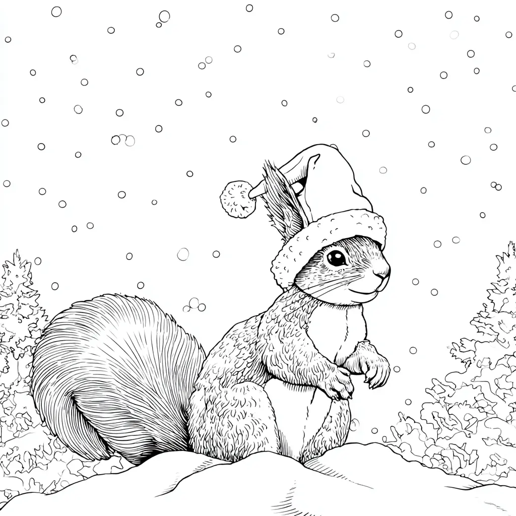 Dibujo de ardilla navideña en el bosque para colorear Dibujo de ardilla navideña en el bosque para colorear