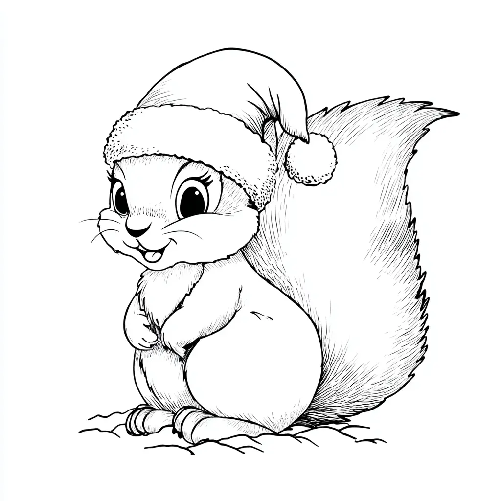 Dibujo de una coqueta ardilla navideña para colorear Dibujo de una coqueta ardilla navideña para colorear