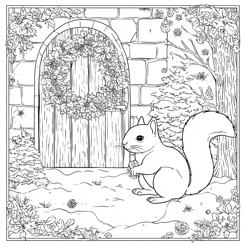 Dibujo de la ardilla en el jardín nevado para colorear Dibujo de la ardilla en el jardín nevado para colorear