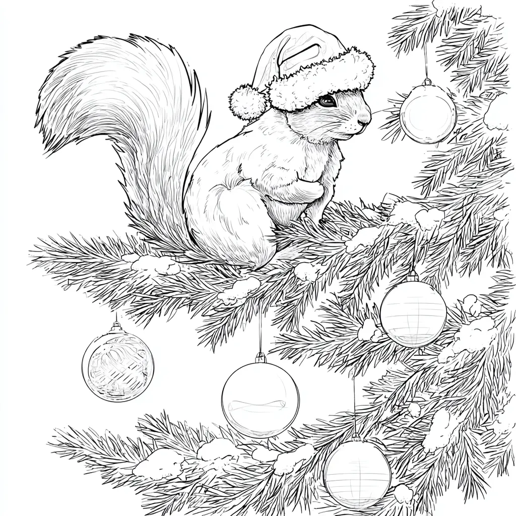Dibujo de ardilla en árbol de Navidad para colorear Dibujo de ardilla en árbol de Navidad para colorear