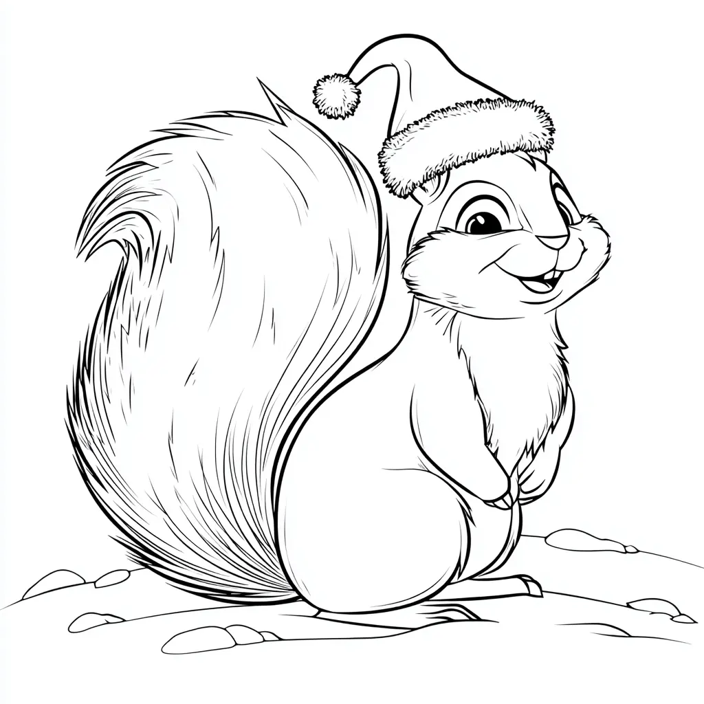 Dibujo de ardilla cómica en navidad para colorear Dibujo de ardilla cómica en navidad para colorear