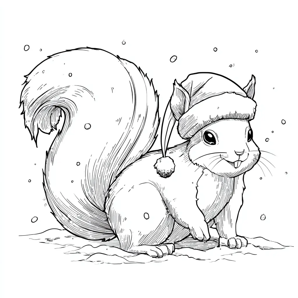 Dibujo de ardilla navideña busca bellotas para colorear Dibujo de ardilla navideña busca bellotas para colorear