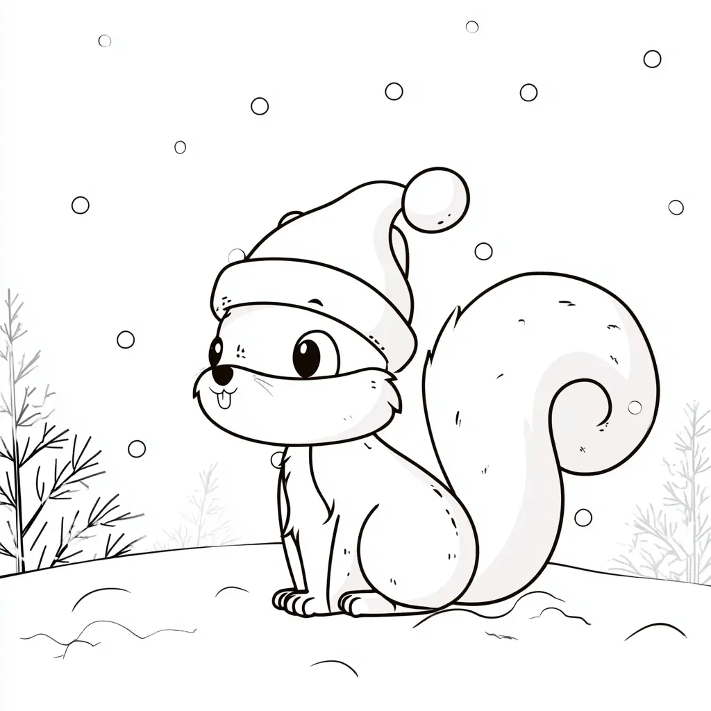 Dibujo de una ardilla navideña kawaii para colorear Dibujo de una ardilla navideña kawaii para colorear