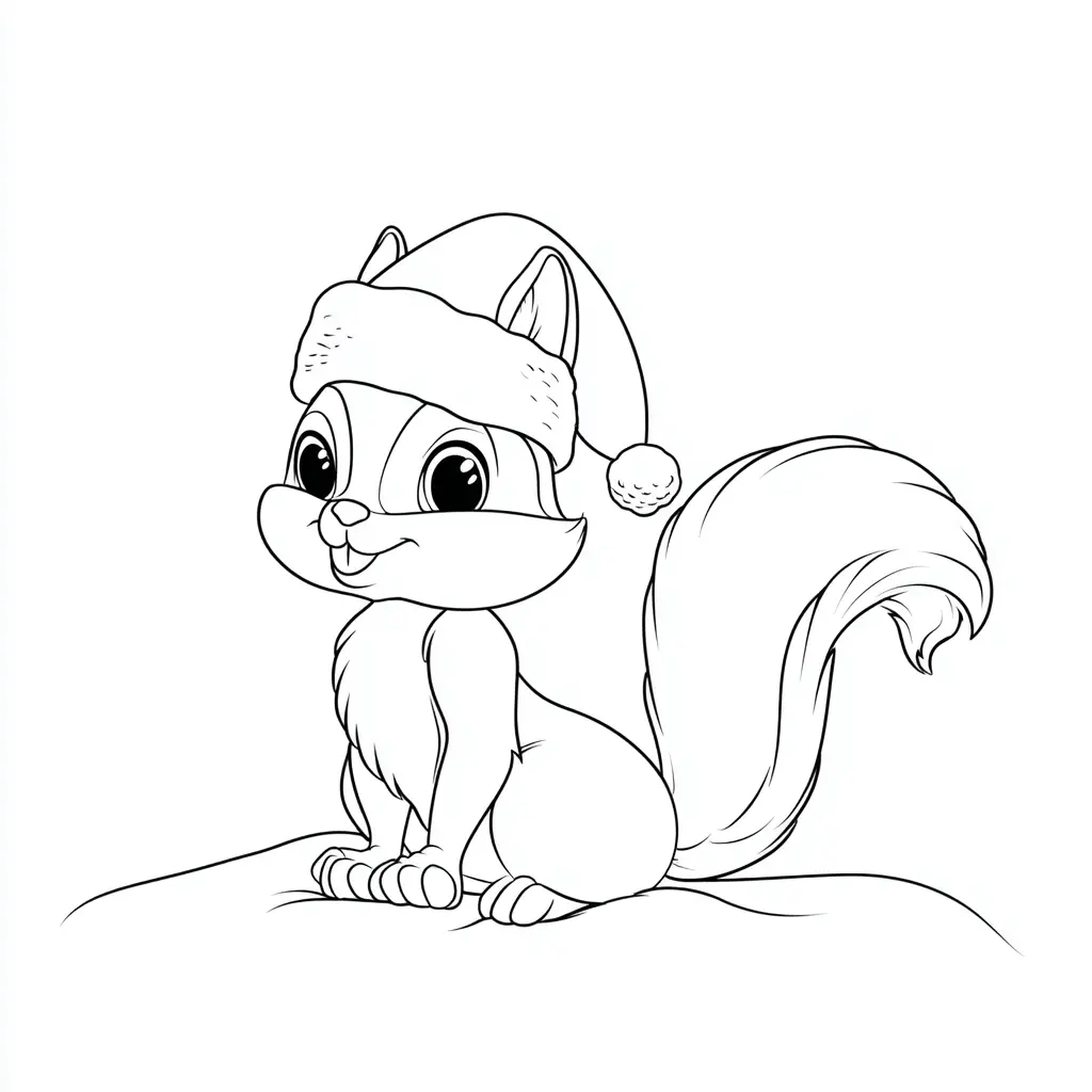 Dibujo de una simpática ardilla en la nieve para colorear Dibujo de una simpática ardilla en la nieve para colorear