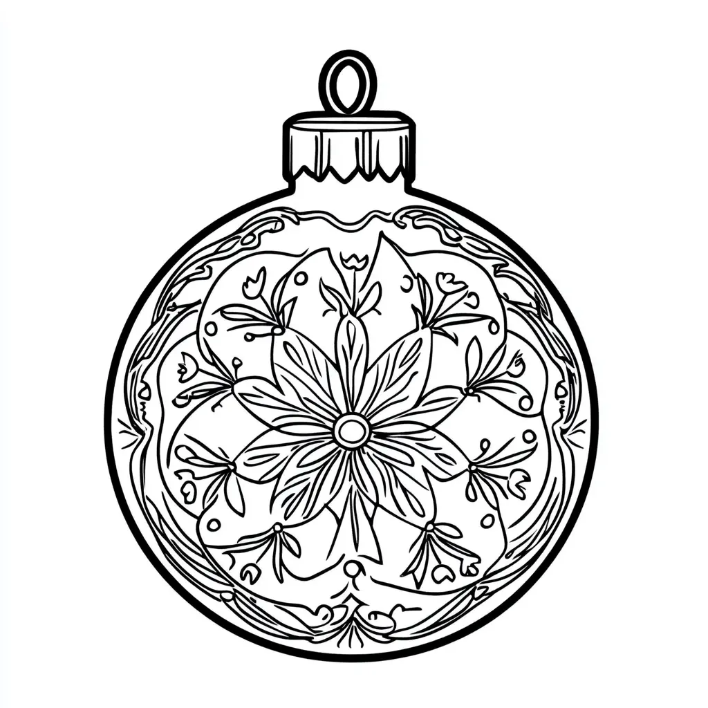 Dibujo de bola de Navidad con flor para colorear Dibujo de bola de Navidad con flor para colorear