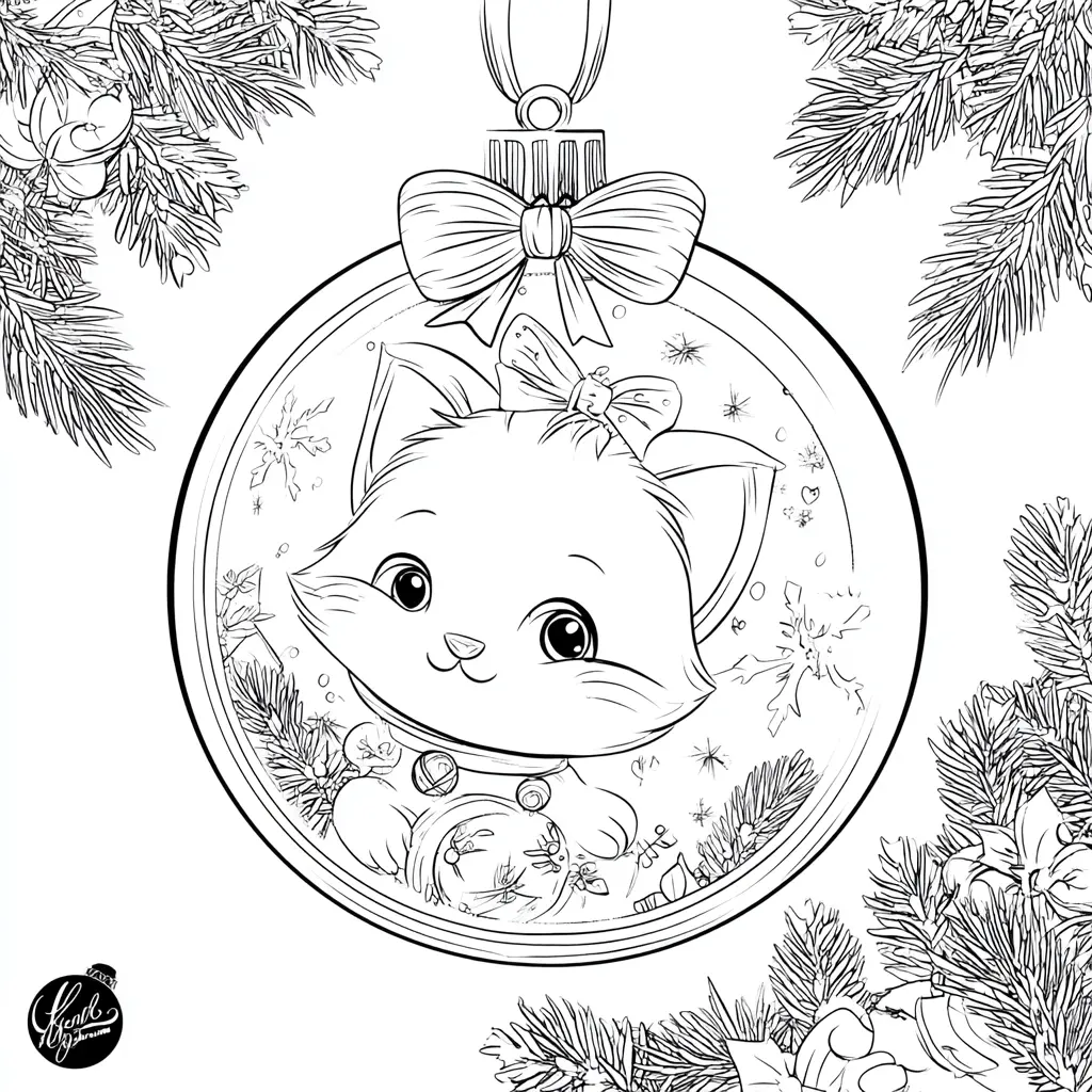 Dibujo de bola de gatita navideña para colorear Dibujo de bola de gatita navideña para colorear