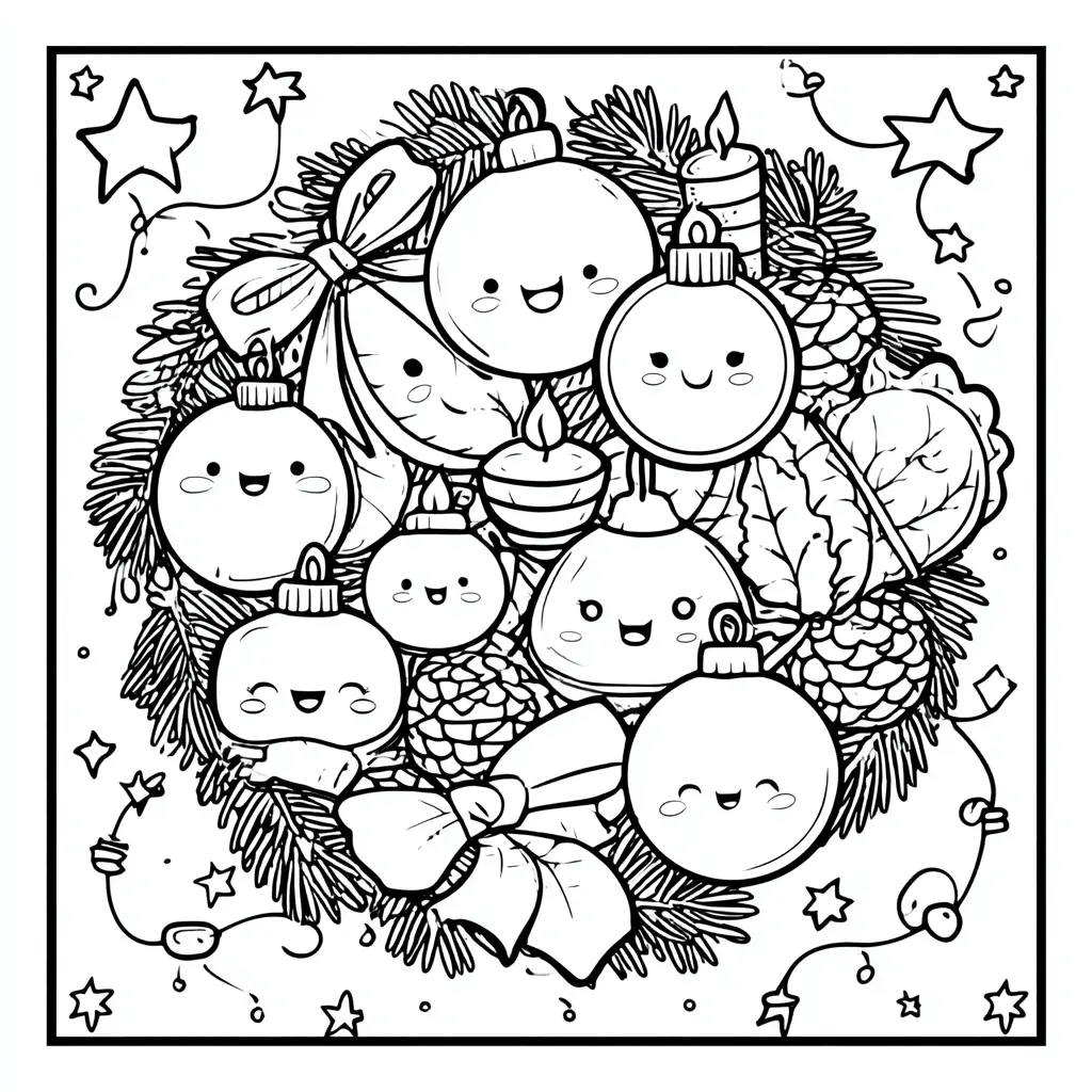 Dibujo de centro bolas Navidad kawaii para colorear Dibujo de centro bolas Navidad kawaii para colorear