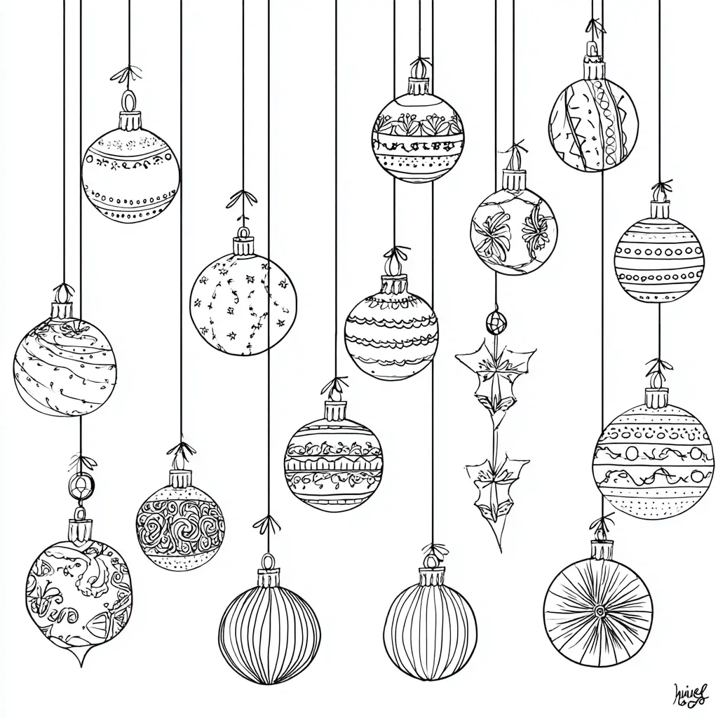 Dibujo de diferentes bolas navideñas para colorear Dibujo de diferentes bolas navideñas para colorear