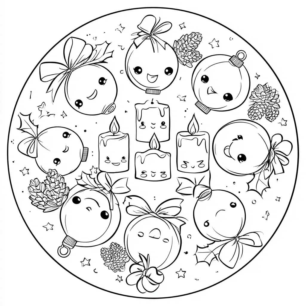 Dibujo de mandala de bolas navideñas para colorear Dibujo de mandala de bolas navideñas para colorear