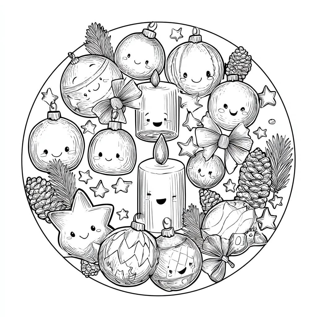 Dibujo de mandala centro kawaii para colorear Dibujo de mandala centro kawaii para colorear