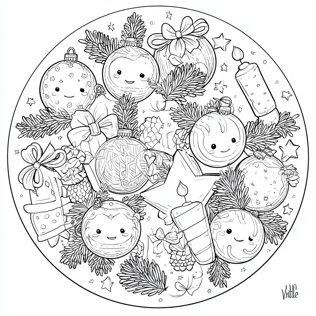 Dibujo de mandala adornos kawaii para colorear Dibujo de mandala adornos kawaii para colorear