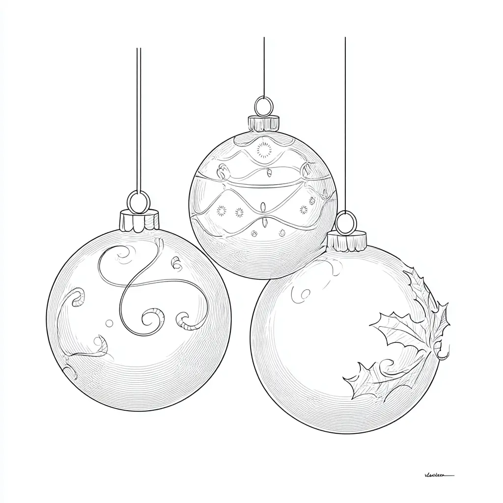 Dibujo de tres bolas clásicas de Navidad para colorear Dibujo de tres bolas clásicas de Navidad para colorear