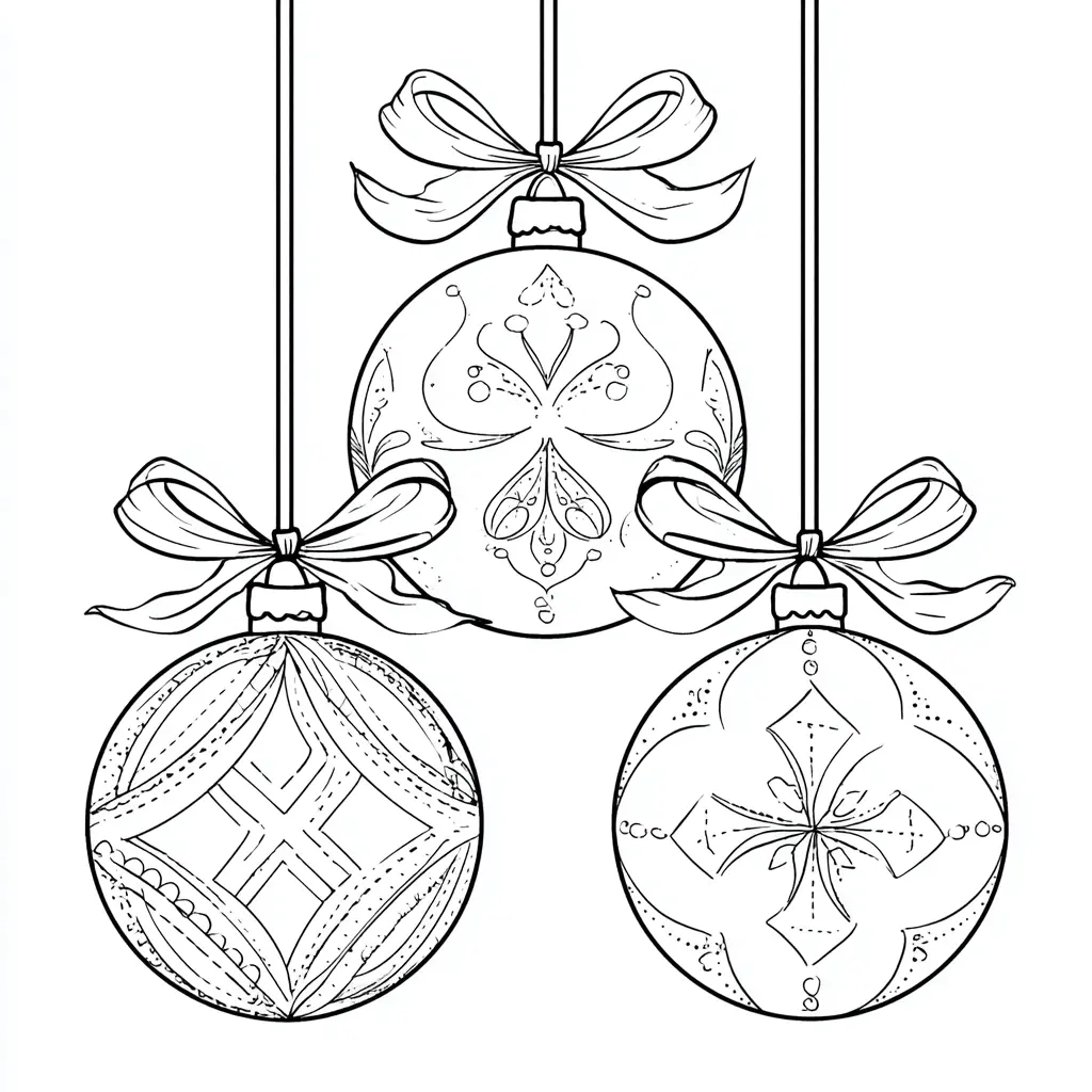Dibujo de tres bolas navideñas con detalle para colorear Dibujo de tres bolas navideñas con detalle para colorear