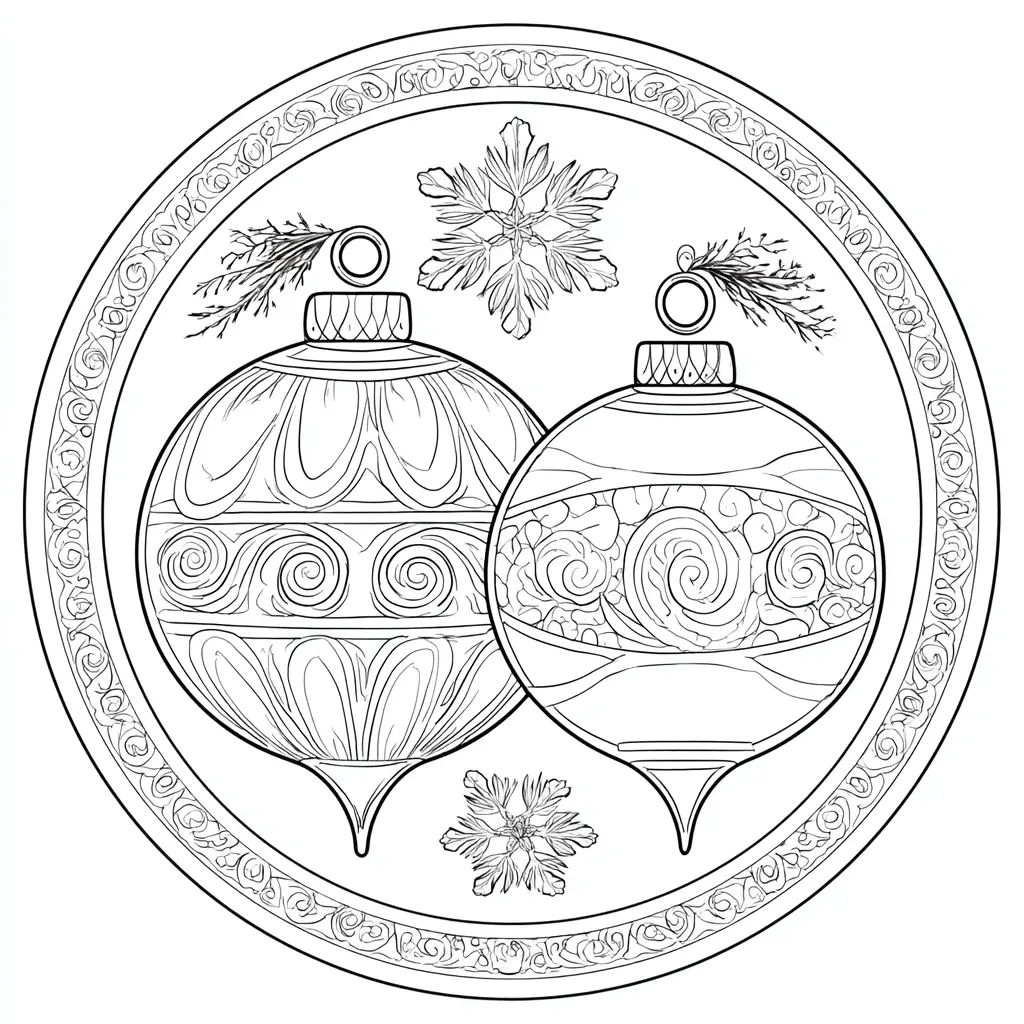 Dibujo de mandala de dos bolas navideñas para colorear Dibujo de mandala de dos bolas navideñas para colorear