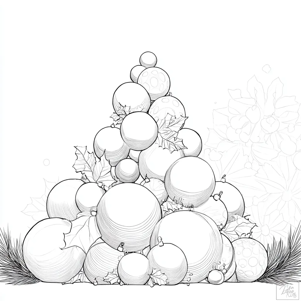 Dibujo de bolas navideñas y acebo para colorear Dibujo de bolas navideñas y acebo para colorear