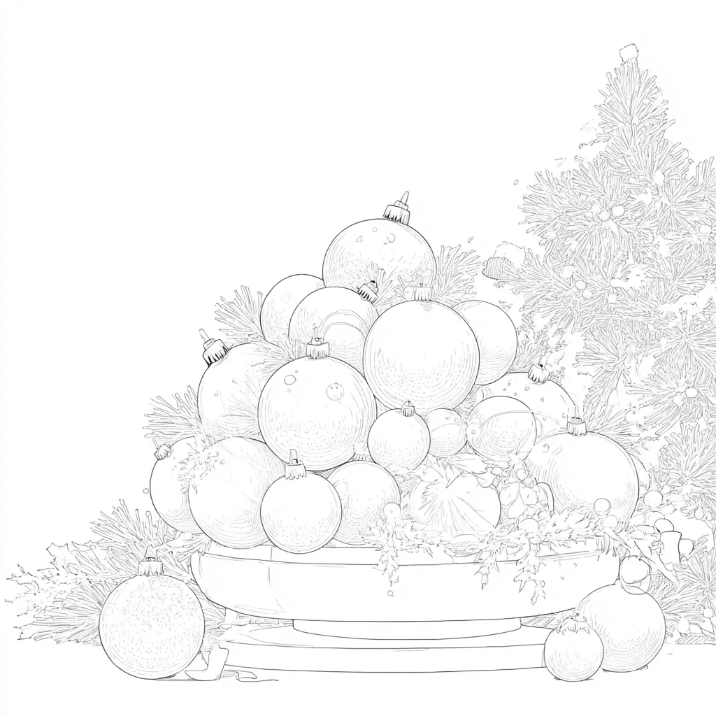 Dibujo de bolas de Navidad en centro para colorear Dibujo de bolas de Navidad en centro para colorear