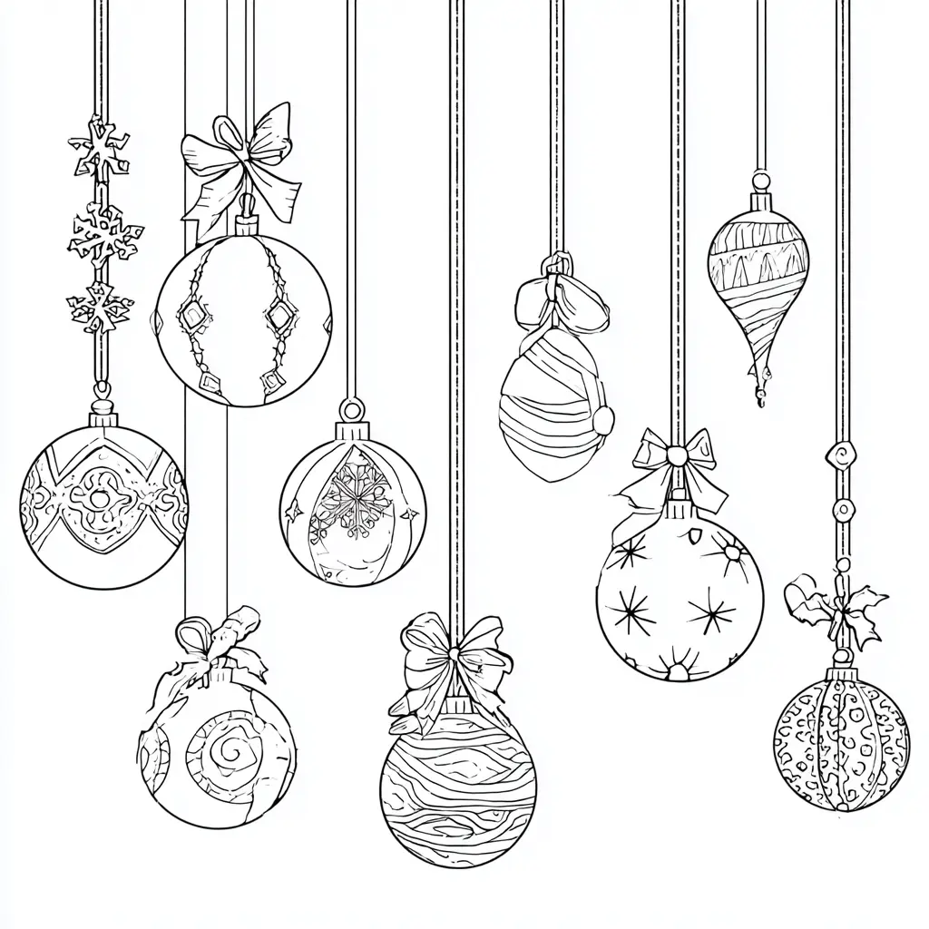 Dibujo de bolas navideñas colgantes para colorear Dibujo de bolas navideñas colgantes para colorear