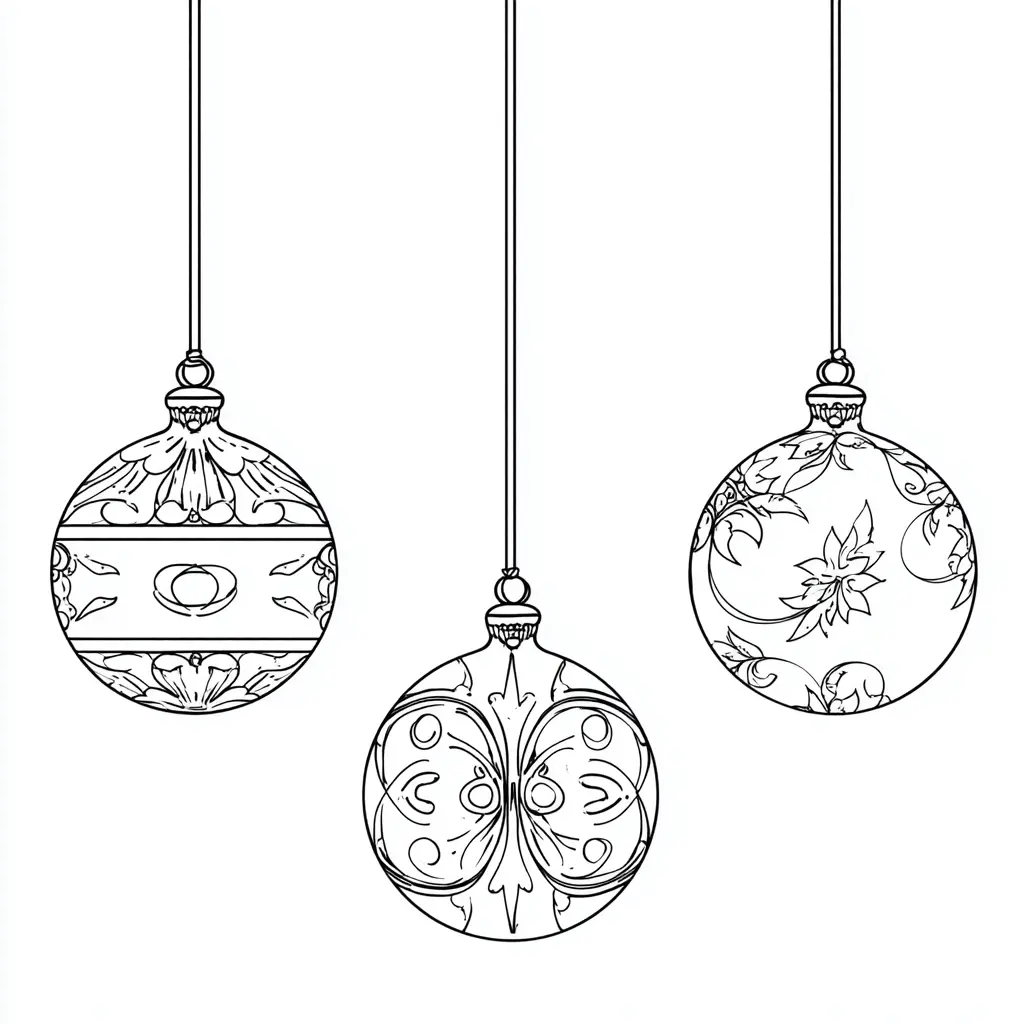 Dibujo de tres bolas navideñas variadas para colorear Dibujo de tres bolas navideñas variadas para colorear