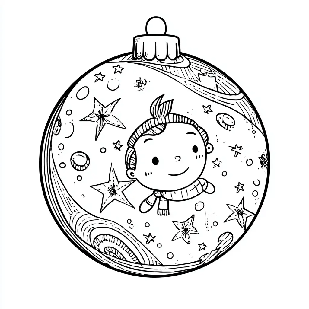 Dibujo de bola navideña de niño para colorear Dibujo de bola navideña de niño para colorear