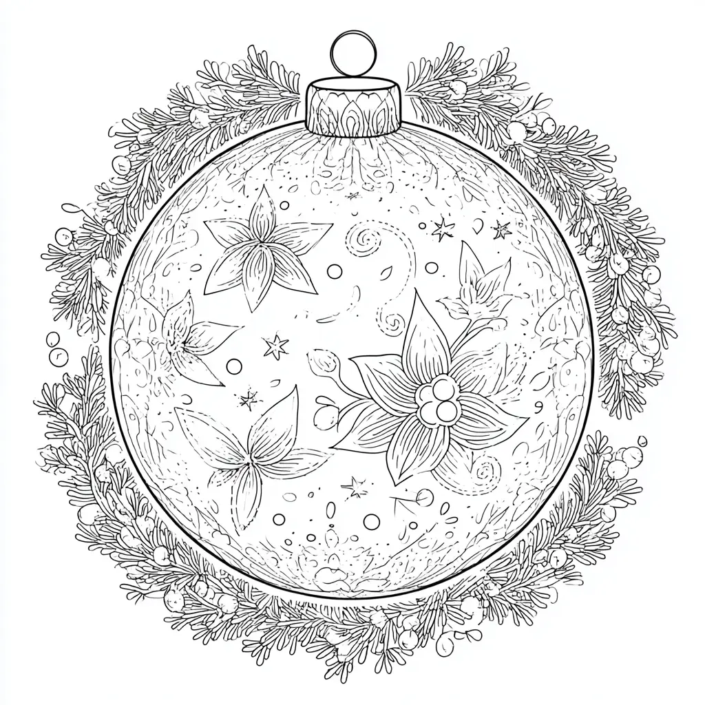 Dibujo de bola de flores navideñas para colorear Dibujo de bola de flores navideñas para colorear