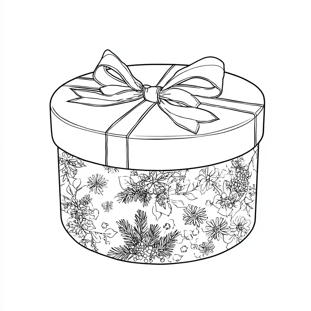Dibujo de caja de regalo con muérdago para colorear