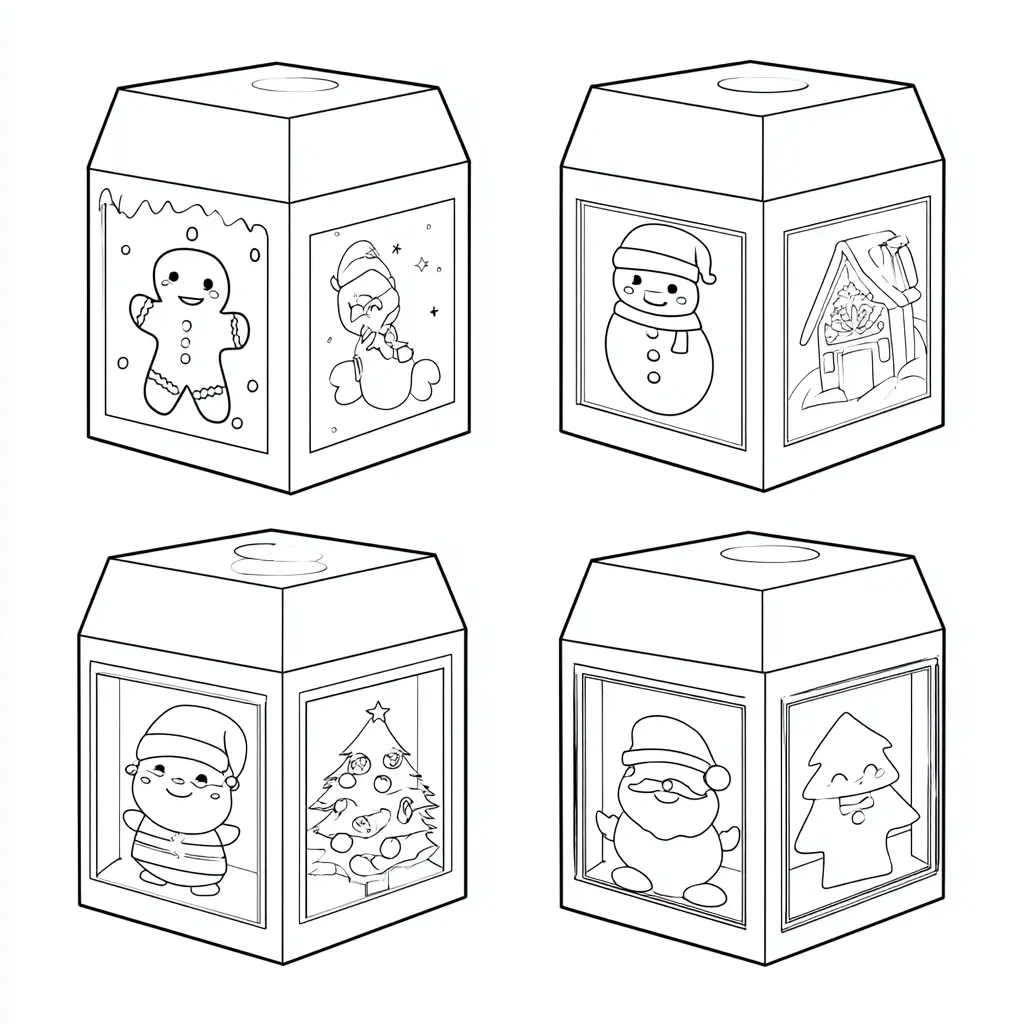 Dibujo de cuatro cajas de Navidad para colorear